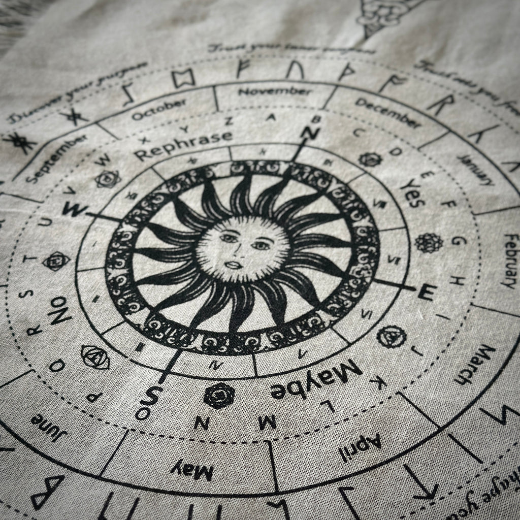 Black on cream sun face pendulum cloth design