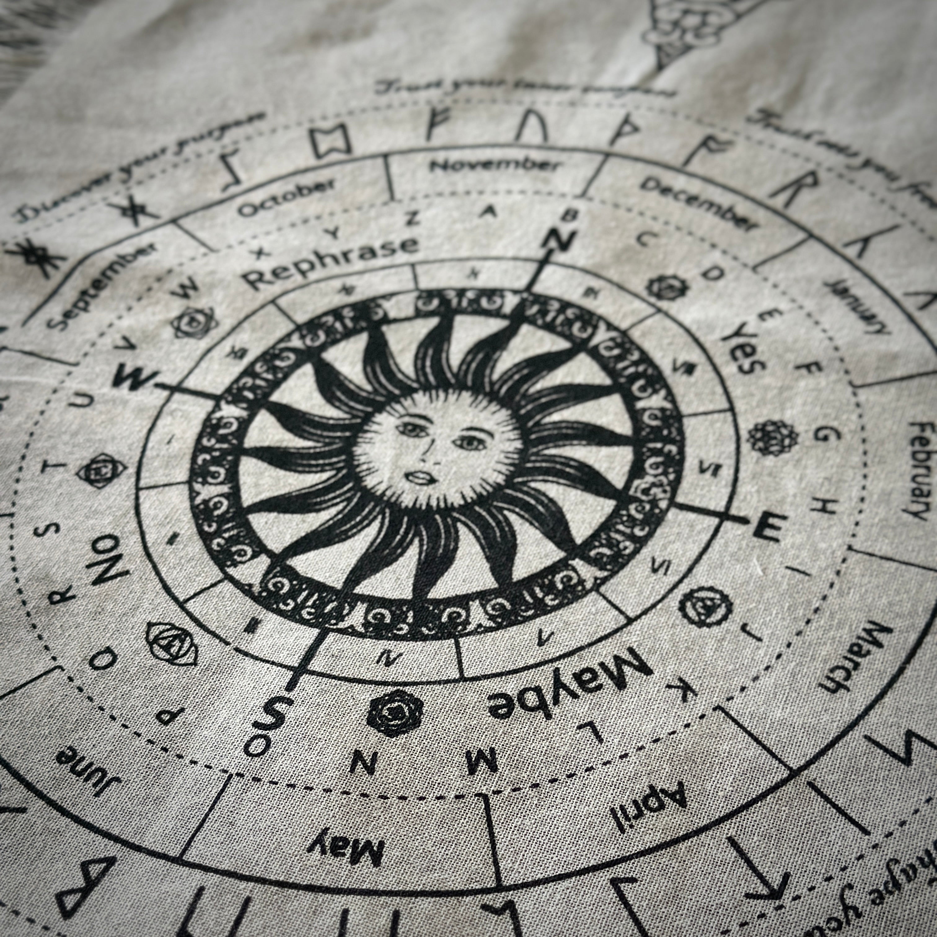 Black on cream sun face pendulum cloth design